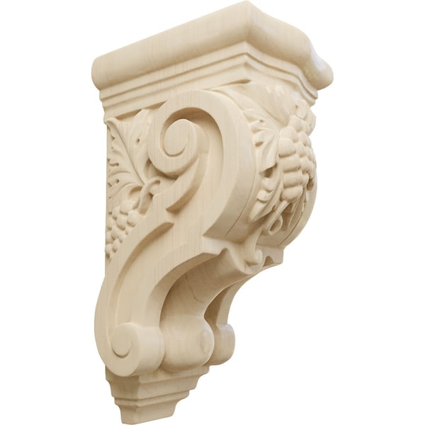Ekena Millwork 3 1/2"W x 4 3/8"D x 7 7/8"H Small Grape Bunches Corbel, Rubberwood - COR03X04X07GRRW