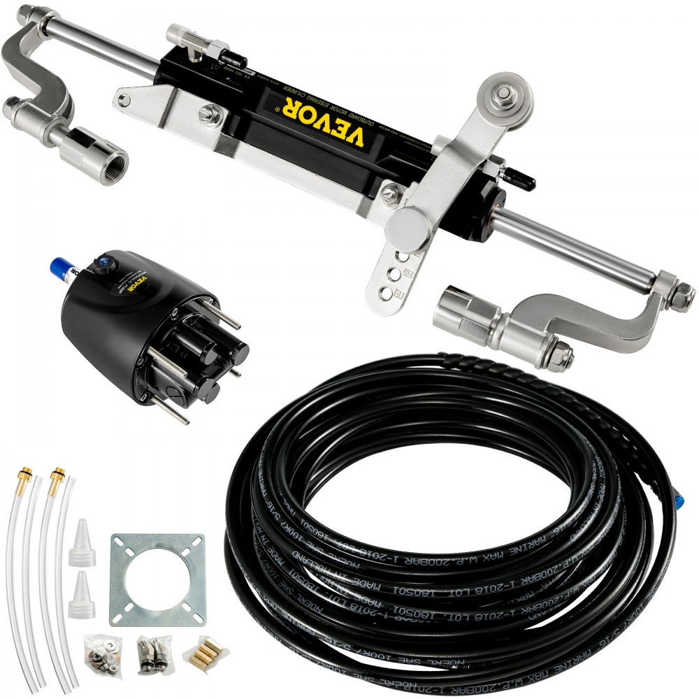 VEVOR Hydraulic Steering Kit 300HP Hydraulic Steering Compact Cylinder Hydraulic Outboard Steering Kit with Helm Pump for Boat Marine Steering System - XWYYFXBTJ300HP001V0