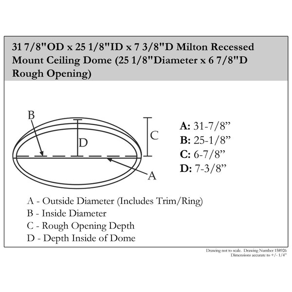 Ekena Millwork 31 7/8"OD x 25 1/8"ID x 7 3/8"D Milton Recessed Mount Ceiling Dome - DOME31MI