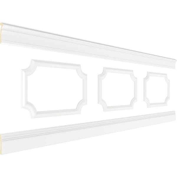 Ekena Millwork 94 1/2"L (Adjustable 32"H to 36"H) Ashford Scalloped Panel Traditional Wainscot Paneling Kit - WPKUSC051P032