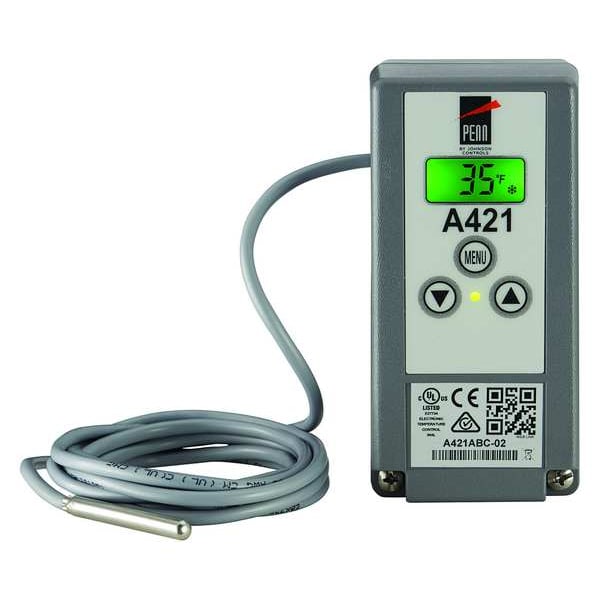 Johnson Controls Temperature Control, Close on Rise, Open on Rise, -40 Degrees to 212 Degrees F, SPDT, 120VAC - A421ABG-02C
