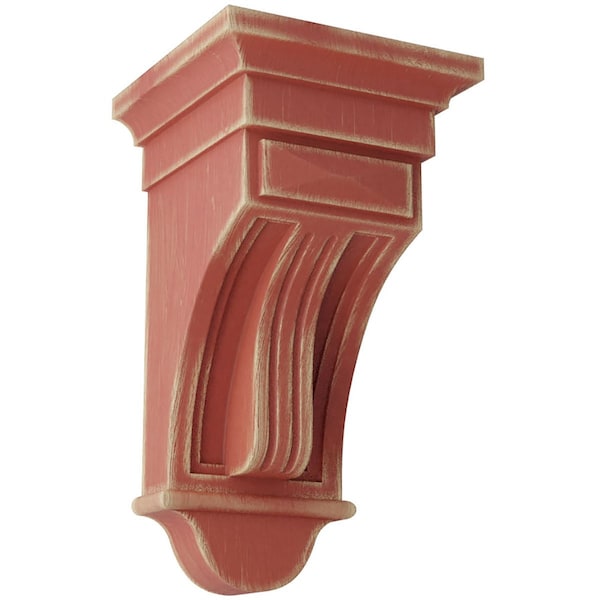 Ekena Millwork 6 1/2"W x 6 1/2"D x 12"H Raised Fluting Wood Vintage Decor Corbel, Salvage Red - CORWD06X06X12RARD