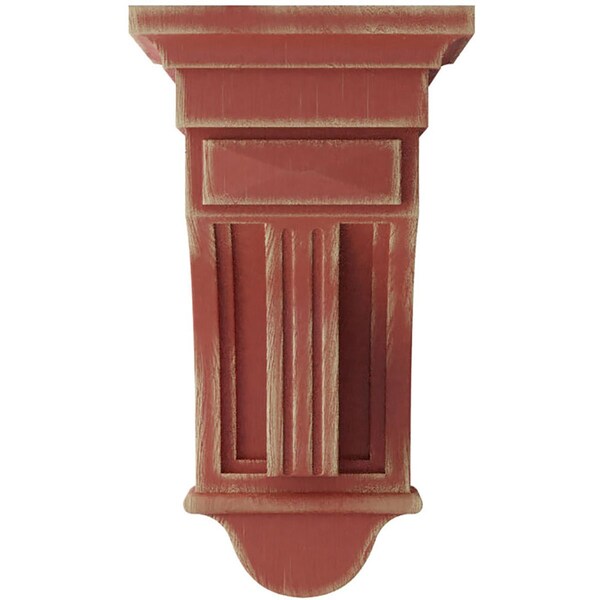 Ekena Millwork 6 1/2"W x 6 1/2"D x 12"H Raised Fluting Wood Vintage Decor Corbel, Salvage Red - CORWD06X06X12RARD
