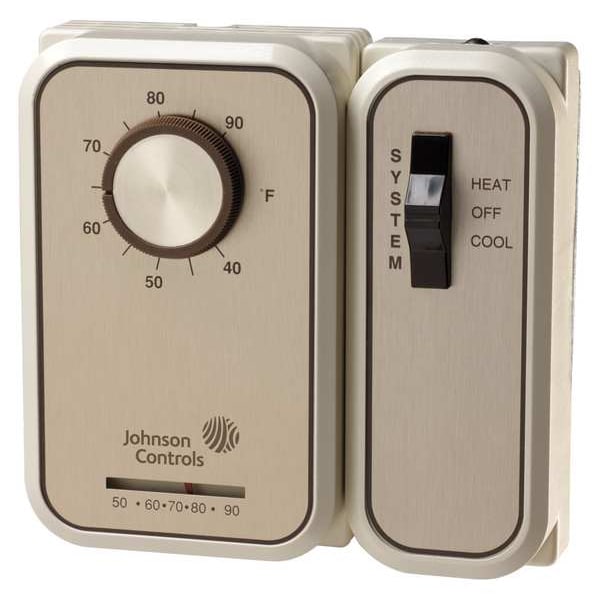 Johnson Controls Line Volt Mechanical Tstat, Open/Close on Rise, wall, 40 Degrees to 90 Degrees F, SPDT - T46SAA-1C