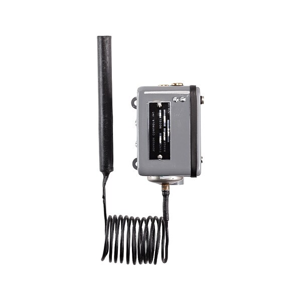 Johnson Controls Line Volt Mechanical Tstat, Close on Rise, 25 Degrees to 90 Degrees F, DPST, 120 to 600V AC - A72AE-1C