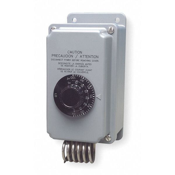 Peco Line Volt Mechanical Tstat, Open/Close on Rise, Indoor/Outdoor, 40 Degrees to 100 Degrees F, SPDT - TH109-009