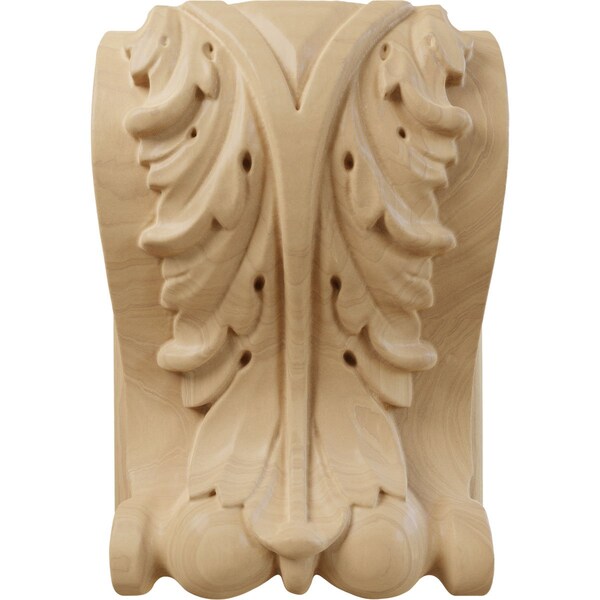 Ekena Millwork 4 1/4"W x 2 1/2"D x 5 1/2"H Medium Acanthus Block w/ Backplate Wood Corbel, Cherry - CORW04X03X06ABCH