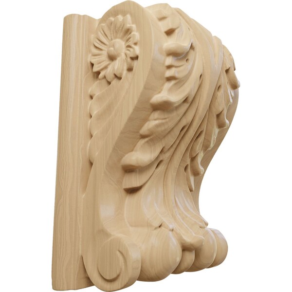 Ekena Millwork 4 1/4"W x 2 1/2"D x 5 1/2"H Medium Acanthus Block w/ Backplate Wood Corbel, Cherry - CORW04X03X06ABCH