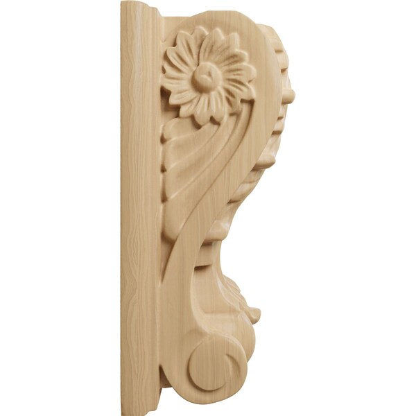 Ekena Millwork 4 1/4"W x 2 1/2"D x 5 1/2"H Medium Acanthus Block w/ Backplate Wood Corbel, Cherry - CORW04X03X06ABCH