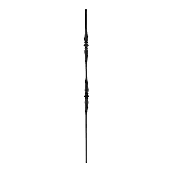 Nuvo Iron in Square x 44in Long Black Steel Interior Balusters - Double Collar and Spoon, 12PK - SQI2CS-12MP