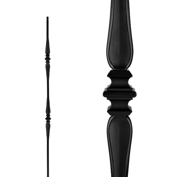 Nuvo Iron in Square x 44in Long Black Steel Interior Balusters - Double Collar and Spoon, 12PK - SQI2CS-12MP