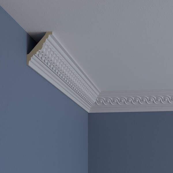Ekena Millwork 2 1/4"H x 2 1/2"P x 3 5/8"F x 94 1/2"L, (1 5/8" Repeat) Foster Running Coin Crown Moulding - MLD03X02X04FO