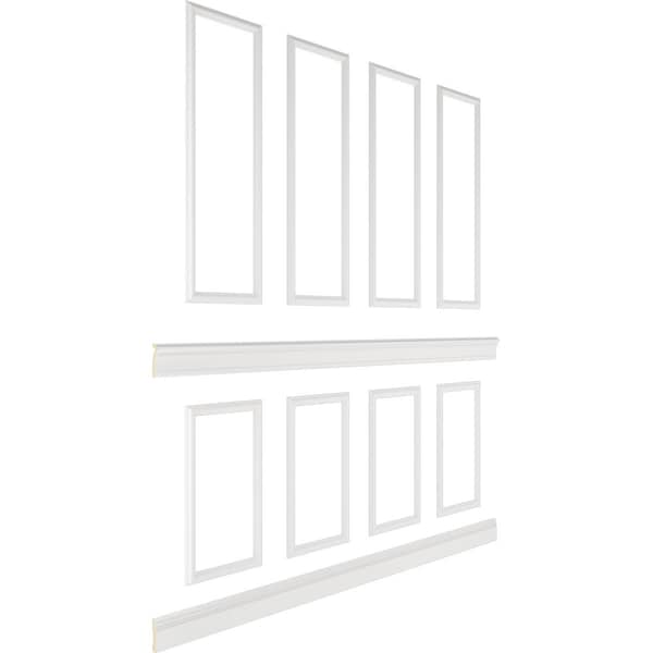 Ekena Millwork 94 1/2"L (Adjustable 108"H to 132"H) Ashford Square Panel Stacked Wall Wainscot Paneling Kit - WPKUST042P108
