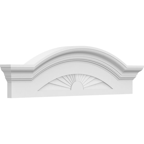 Ekena Millwork Segment Arch W/ Flankers Sunburst Architectural Grade PVC Pediment, 30"W x 8-1/2"H x 2-1/2"P - PEDPS030X085SGF01