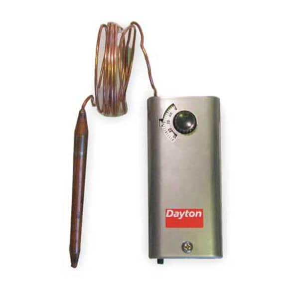 Dayton Line Volt Mechanical Tstat, Open/Close on Rise, 30 Degrees to 90 Degrees F, SPDT, 120V/240V/277V AC - 2NNT3