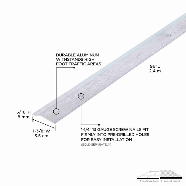 M-D Building Products Aluminum, Silver, 96 in L, 1.375 in W - 43716