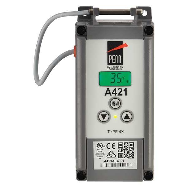 Johnson Controls Temperature Control, Close on Rise, Open on Rise, -40 Degrees to 212 Degrees F, SPDT, 120/240VAC - A421AET-01C