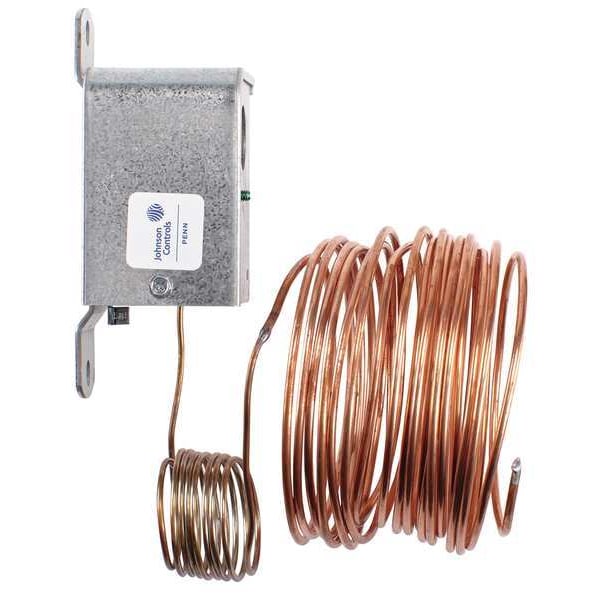 Johnson Controls Line Volt Mechanical Tstat, Close on Rise, 35 Degrees to 45 Degrees F, SPST, 24 to 277V AC - A11B-1C