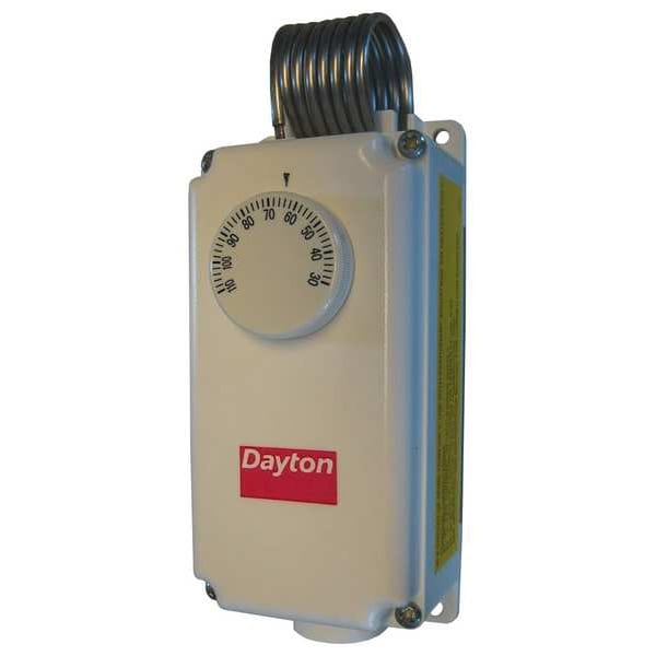 Dayton Line Volt Mechanical Tstat, Open/Close on Rise, 30 Degrees to 110 Degrees F, SPDT, 120 to 270V AC - 6EDY3