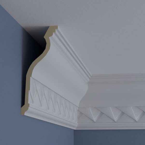 Ekena Millwork 9 1/8"H x 3 3/4"P x 9 7/8"F x 94 1/4"L, (4" Repeat), Woodruff Crown Moulding - MLD09X03X09WF