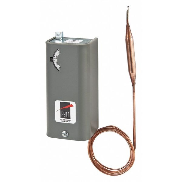 Johnson Controls Line Volt Mechanical Tstat, Open/Close on Rise, 25 Degrees to 225 Degrees F, SPDT, 24 to 277V AC - A19AAF-12C