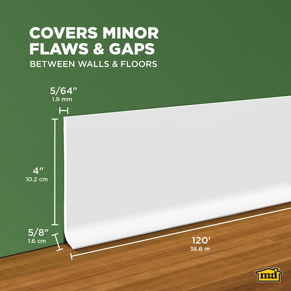 M-D Building Products 4 in. x 120 ft. Snow White Vinyl Wall Base - 75507