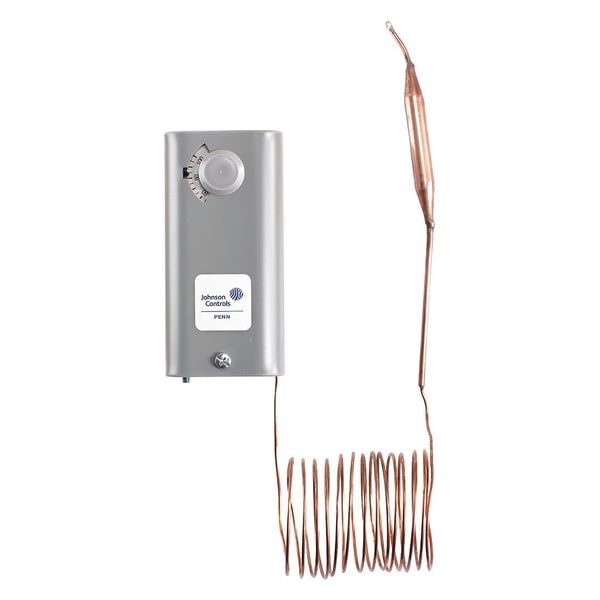 Johnson Controls Line Volt Mechanical Tstat, Close on Rise, -30 Degrees to 100 Degrees F, SPST, 24 to 277V AC - A19ACA-15C