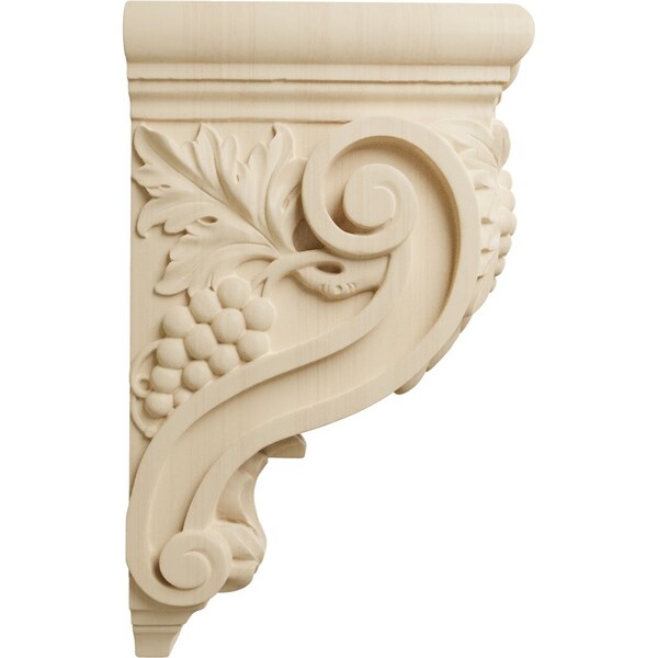 Ekena Millwork 4 1/4"W x 8"D x 13 1/4"H Devon Grapes & Vines Corbel, Rubberwood - COR04X08X13DERW