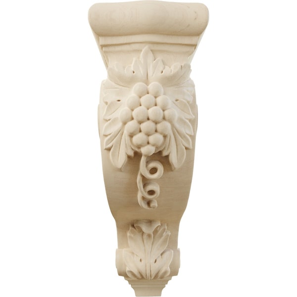 Ekena Millwork 4 1/4"W x 8"D x 13 1/4"H Devon Grapes & Vines Corbel, Rubberwood - COR04X08X13DERW
