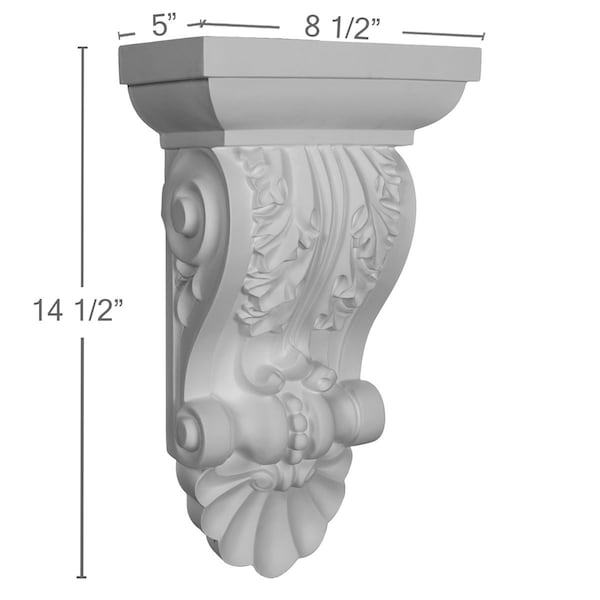 Ekena Millwork 8 1/2"W x 5"D x 14 1/2"H Acanthus with Shell Corbel - COR14X08X05AC