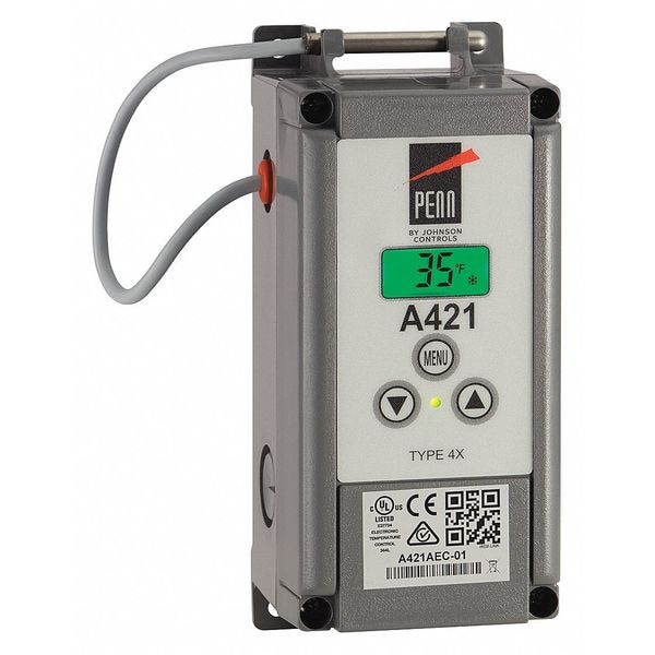 Johnson Controls Temperature Control, Close on Rise, Open on Rise, -40 Degrees to 212 Degrees F, SPDT, 120/240VAC - A421AED-01C