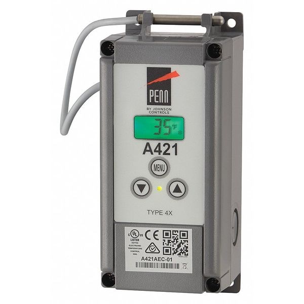 Johnson Controls Temperature Control, Close on Rise, Open on Rise, -40 Degrees to 212 Degrees F, SPDT, 120/240VAC - A421AED-01C