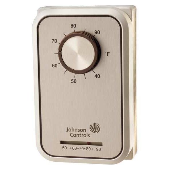 Johnson Controls Line Volt Mechanical Tstat, Open on Rise, wall, 40 Degrees  to 90 Degrees F, SPST, 24 to 277V AC - T22AAA-1C