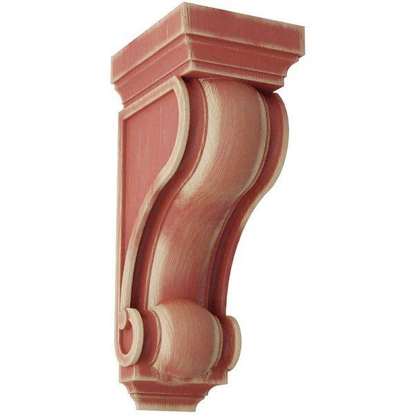 Ekena Millwork 6"W x 7 1/2"D x 16"H Devon Traditional Wood Vintage Decor Corbel, Salvage Red - CORWD06X08X16DERD