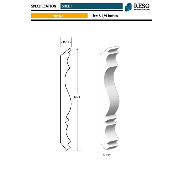 Reso Radiata pine, White, 96 in L, 0.68 in H, 6.5 in W, Primed - RMC-M614-96-5