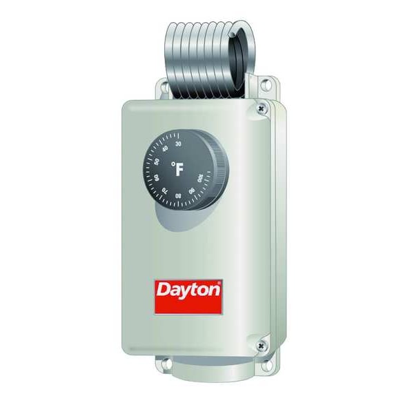 Dayton Line Volt Mechanical Tstat, Open/Close on Rise, 30 Degrees to 110 Degrees F, SPDT, 24 to 600V AC - 1UHH1