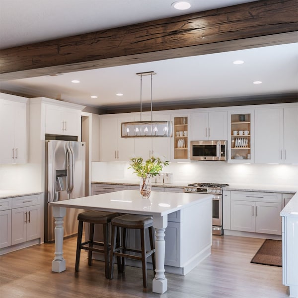 Ekena Millwork 3-Sided (U-beam) Hand Hewn Endurathane Faux Wood Ceiling Beam, Premium Aged, 12"W x 8"H  x 22'L - BMHH3C0120X080X264ZD