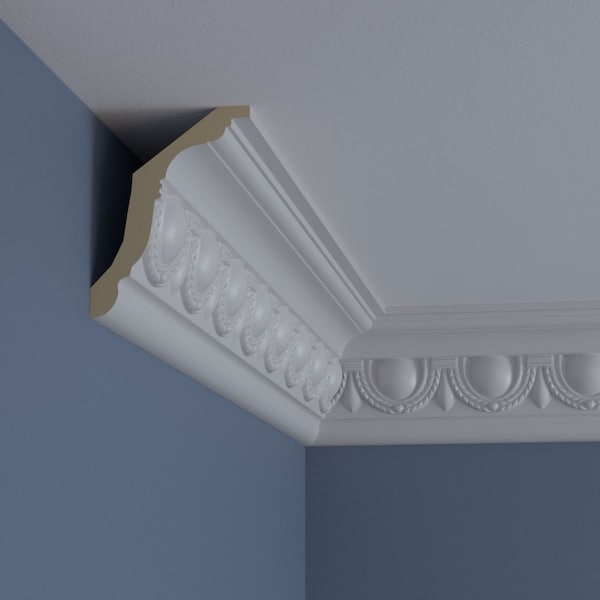 Ekena Millwork 5 1/4"H x 4"P x 6 5/8"F x 94 1/2"L Federal Egg and Dart Crown Moulding - MLD05X06X06FE