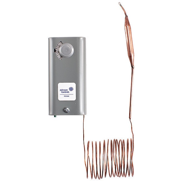 Johnson Controls Remote Bulb thermostat, Open/Close on Rise, 50 Degrees to 130 Degrees F, SPDT, 120 to 277V AC - A19ABC-4C