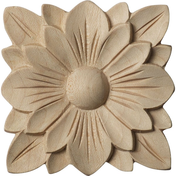 Ekena Millwork 2 3/4"W x 2 3/4"H x 1/4"P Springtime Square Rosette, Rubberwood - ROS02X02SPRW
