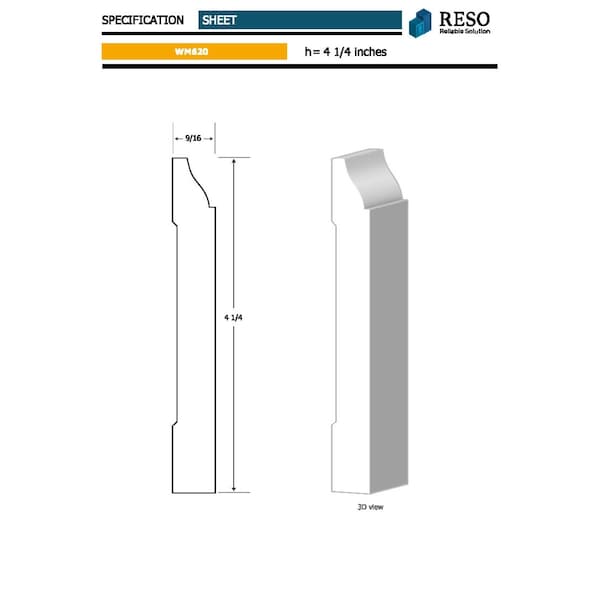 Reso Radiata pine, White, 96 in L, 0.56 in H, 4.25 in W, Primed - RMB-620-96-5