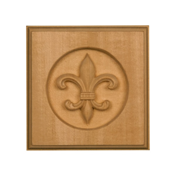 Osborne Wood Products 3 3/4 x 3 3/4 x 7/8 Fleur De Lis Casing Block in Rubberwood - 891877RW