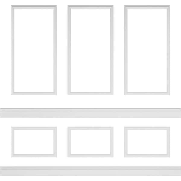 Ekena Millwork 94 1/2"L (Adjustable 96"H to 120"H) Ashford Square Panel Stacked Wall Wainscot Paneling Kit - WPKUST012P096