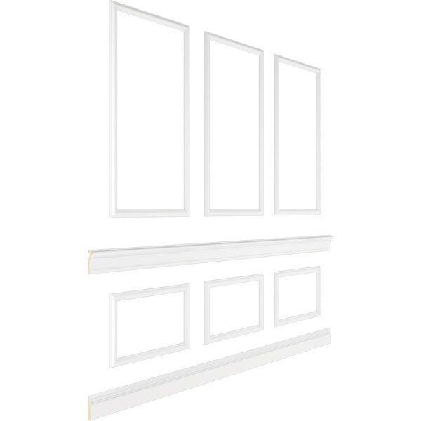 Ekena Millwork 94 1/2"L (Adjustable 96"H to 120"H) Ashford Square Panel Stacked Wall Wainscot Paneling Kit - WPKUST012P096