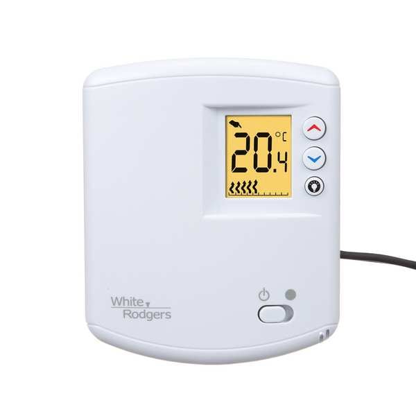 White-Rodgers Line Voltage Thermostat, Open on Rise, Vertical, 45 Degrees to 90 Degrees F, SPST, 120V AC - 01E65 144