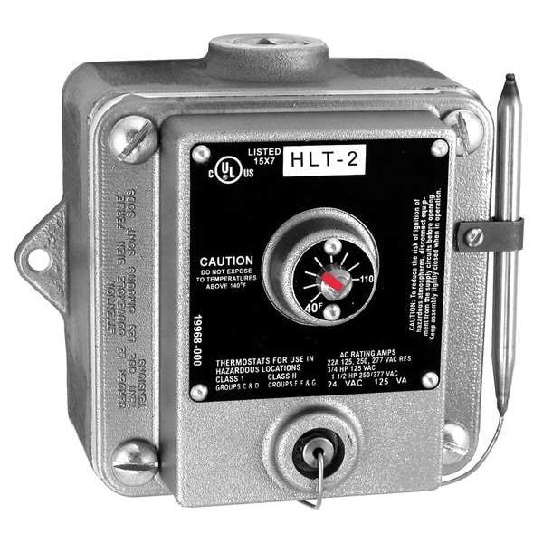 Columbus Electric Hazardous Location Line Volt Mechanical Tstat, Open/Close on Rise, wall, DPDT, 24 to 277V AC - HLT-2-G