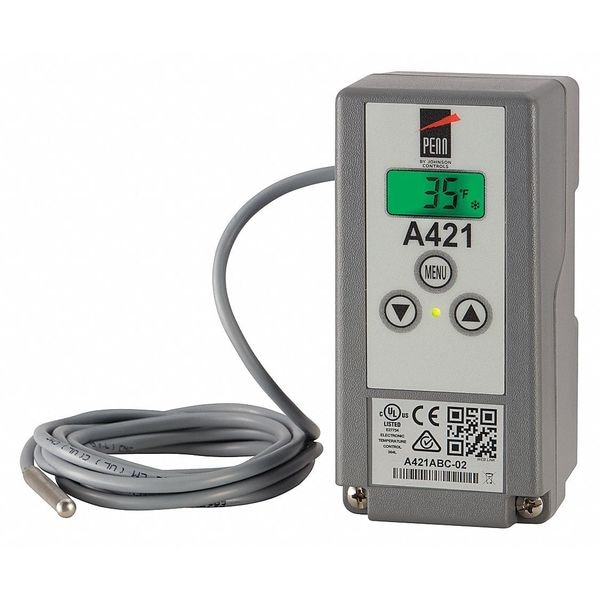 Johnson Controls Temperature Control, Close on Rise, Open on Rise, -40 Degrees to 212 Degrees F, SPDT, 120/240VAC - A421ABD-02C