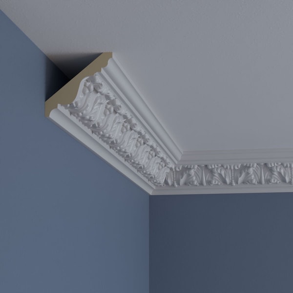 Ekena Millwork 3 1/4"H x 3 1/2"P x 4 7/8"F x 94 1/2"L, (4 7/8" Repeat), Colton Acanthus Crown Moulding - MLD03X04X04CO