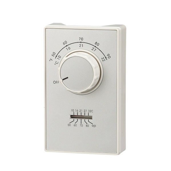 Tpi ET9 Line Voltage Thermostat, 20/277 VAC, 22 A, 2 deg F Differential, 50 to 90 deg F Control, White - ET9DTS