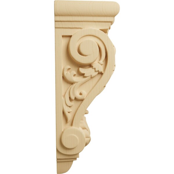 Ekena Millwork 3 1/2"W x 2 7/8"D x 7 3/4"H Small Farmingdale Acanthus Corbel, Alder - COR03X02X07FRAL